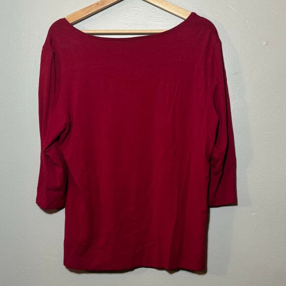 Women's Size L Eileen Fisher Red 3/4 Length Sleeve Scoop Neck Rayon Lyrca - Picture 2 of 6